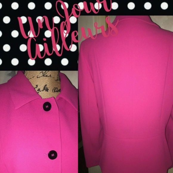 UN JOUR AILLEURS~PARIS~BRIGHT PINK JACKET WITH BLACK BUTTONS~CLASSIC LOOK~US 10 - Picture 3 of 6
